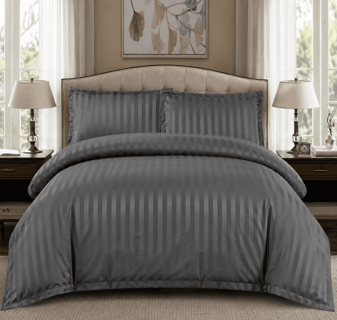 Lenjerie de pat damasc Deluxe gama Horeca - cu elastic - 4 piese - Antracit