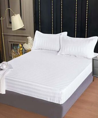 Lenjerie de pat damasc Deluxe gama Horeca - cu elastic - 4 piese - Alb