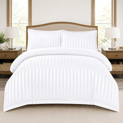Lenjerie de pat bumbac Damasc Hotelier - cu elastic - 6 piese - Alb