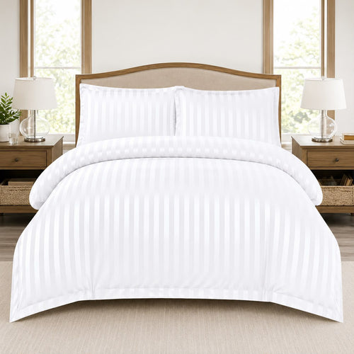 Lenjerie de pat bumbac Damasc Hotelier - cu elastic - 6 piese - Alb