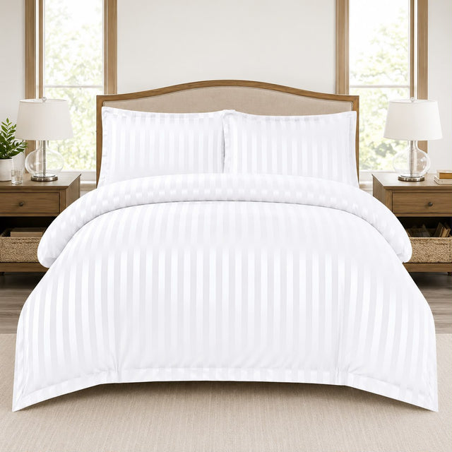 Lenjerie de pat bumbac Damasc Hotelier - cu elastic - 6 piese - Alb