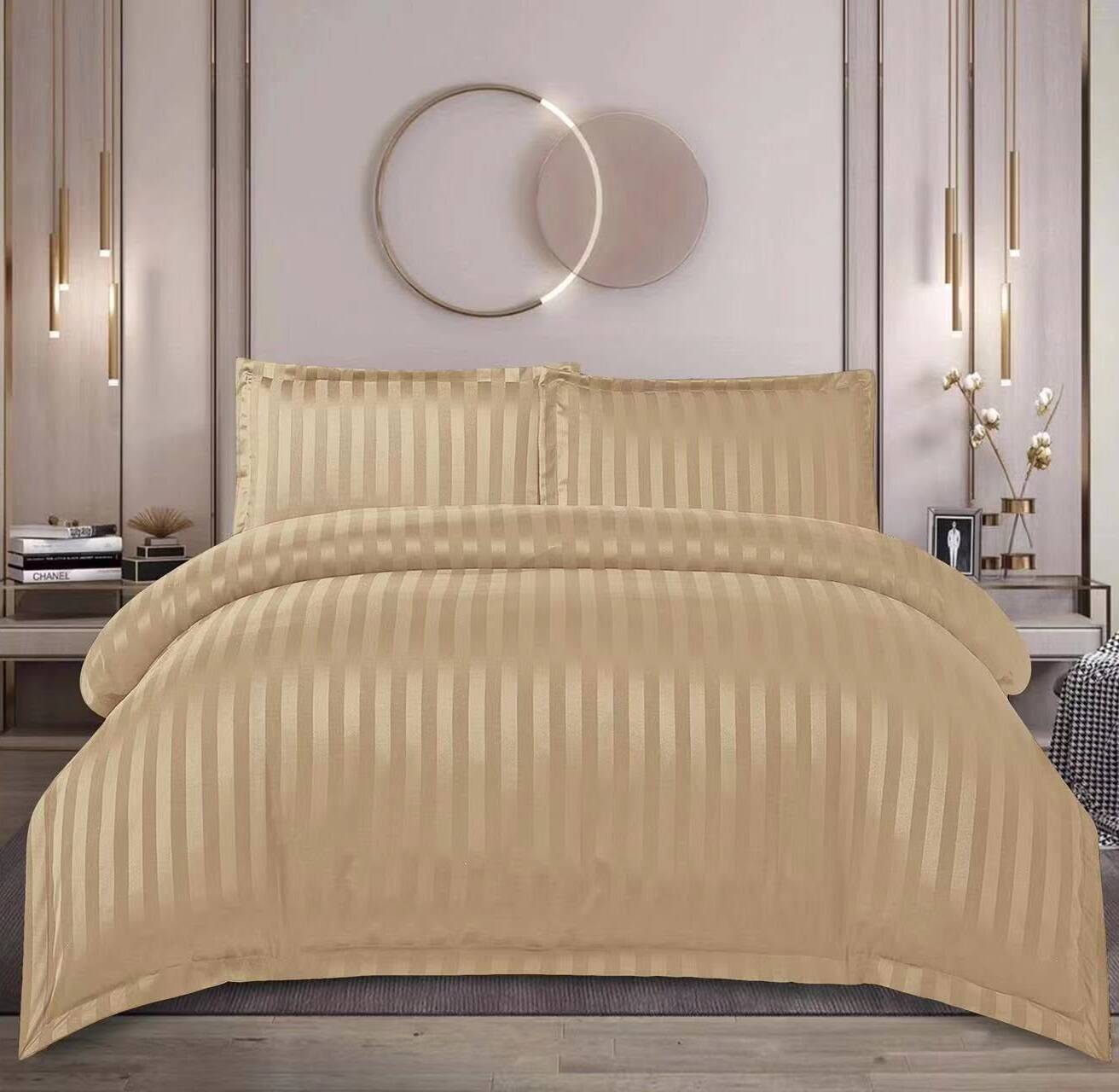 Lenjerie de pat damasc cu elastic - Horeca Premium - 4 piese - Auriu