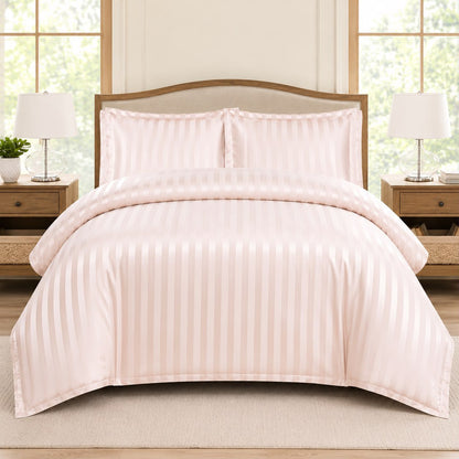Lenjerie de pat bumbac Damasc Hotelier - cu elastic - 6 piese - Roz pudra