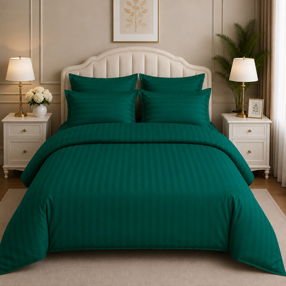 Lenjerie de pat bumbac Damasc Hotelier - cu elastic - 6 piese - Verde smarald