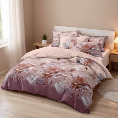 Lenjerie de pat bumbac finet - 6 piese - Flori