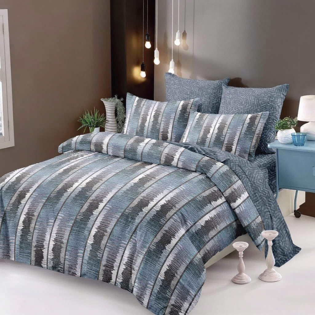 Lenjerie de pat bumbac finet cu elastic - 6 piese - Bleu