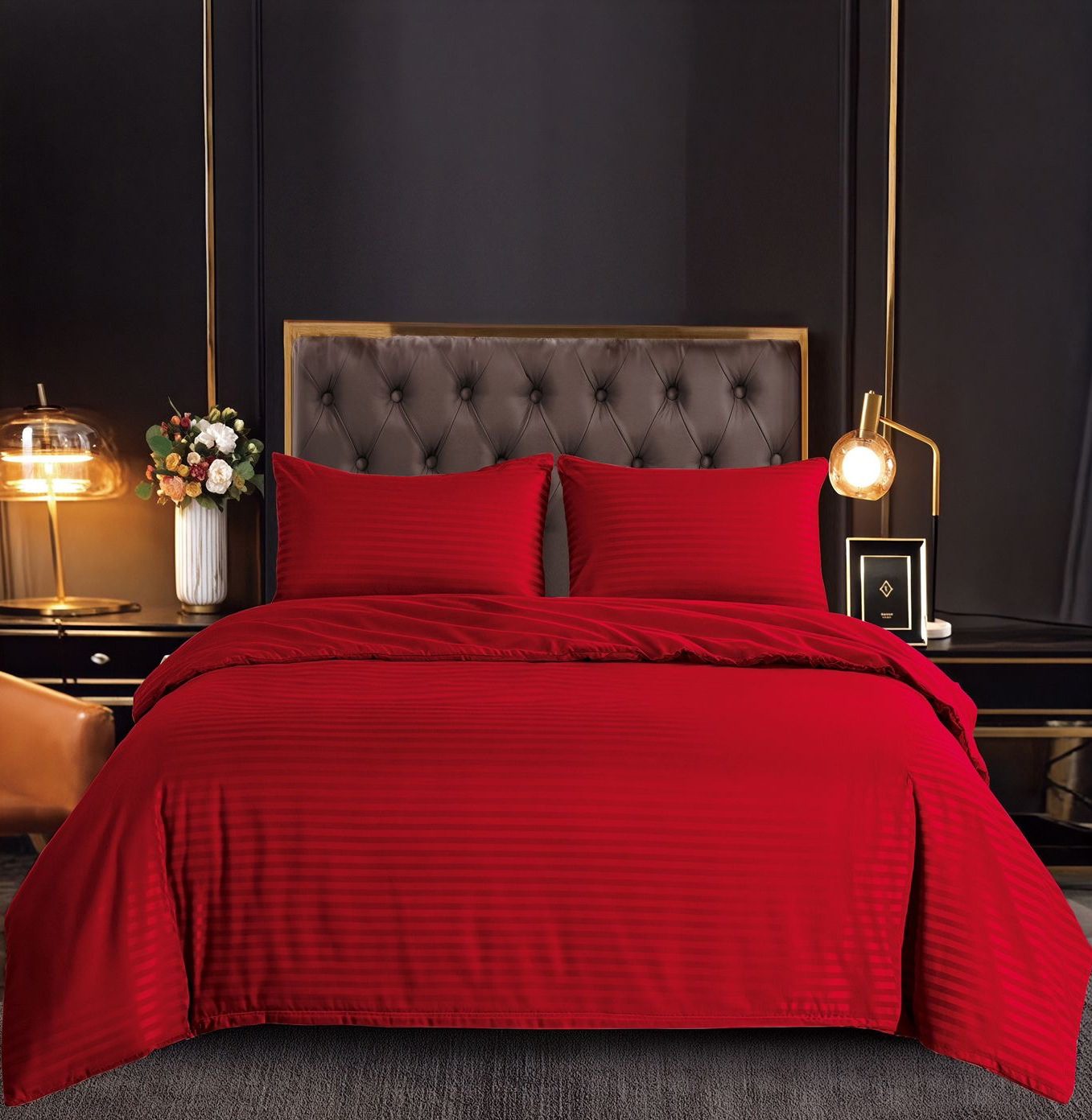 Lenjerie de pat damasc Hotelier - gama Premium - 4 piese - Rosu