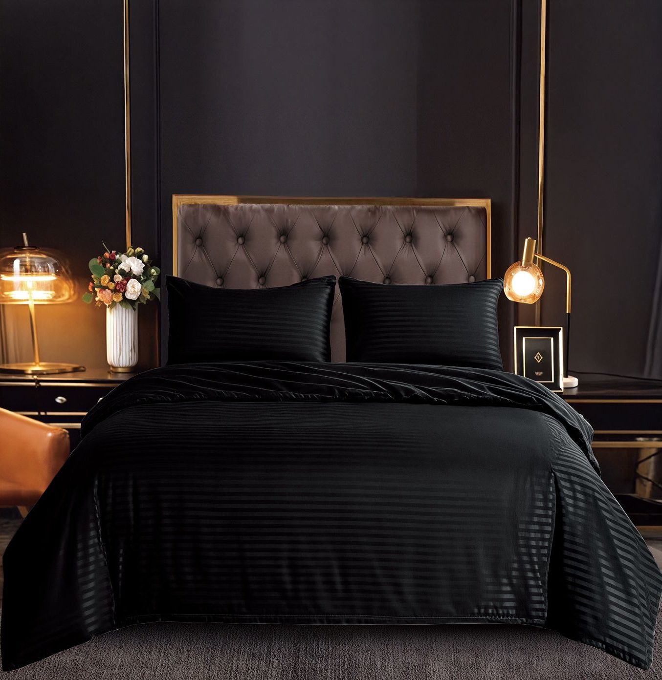 Lenjerie de pat damasc Hotelier - gama Premium - 4 piese - Negru