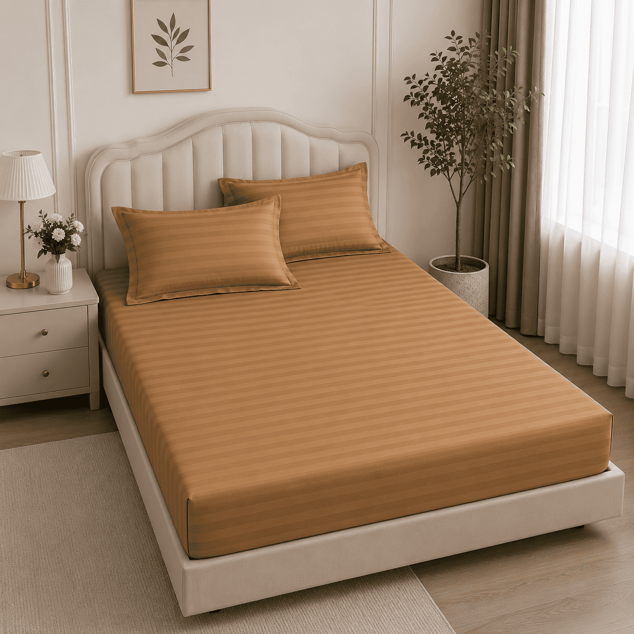 Lenjerie de pat bumbac Damasc Hotelier - cu elastic - 6 piese - Teracota