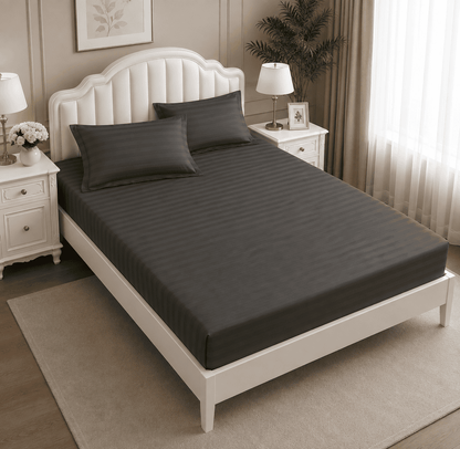 Lenjerie de pat bumbac Damasc Hotelier - cu elastic - 6 piese - Antracit