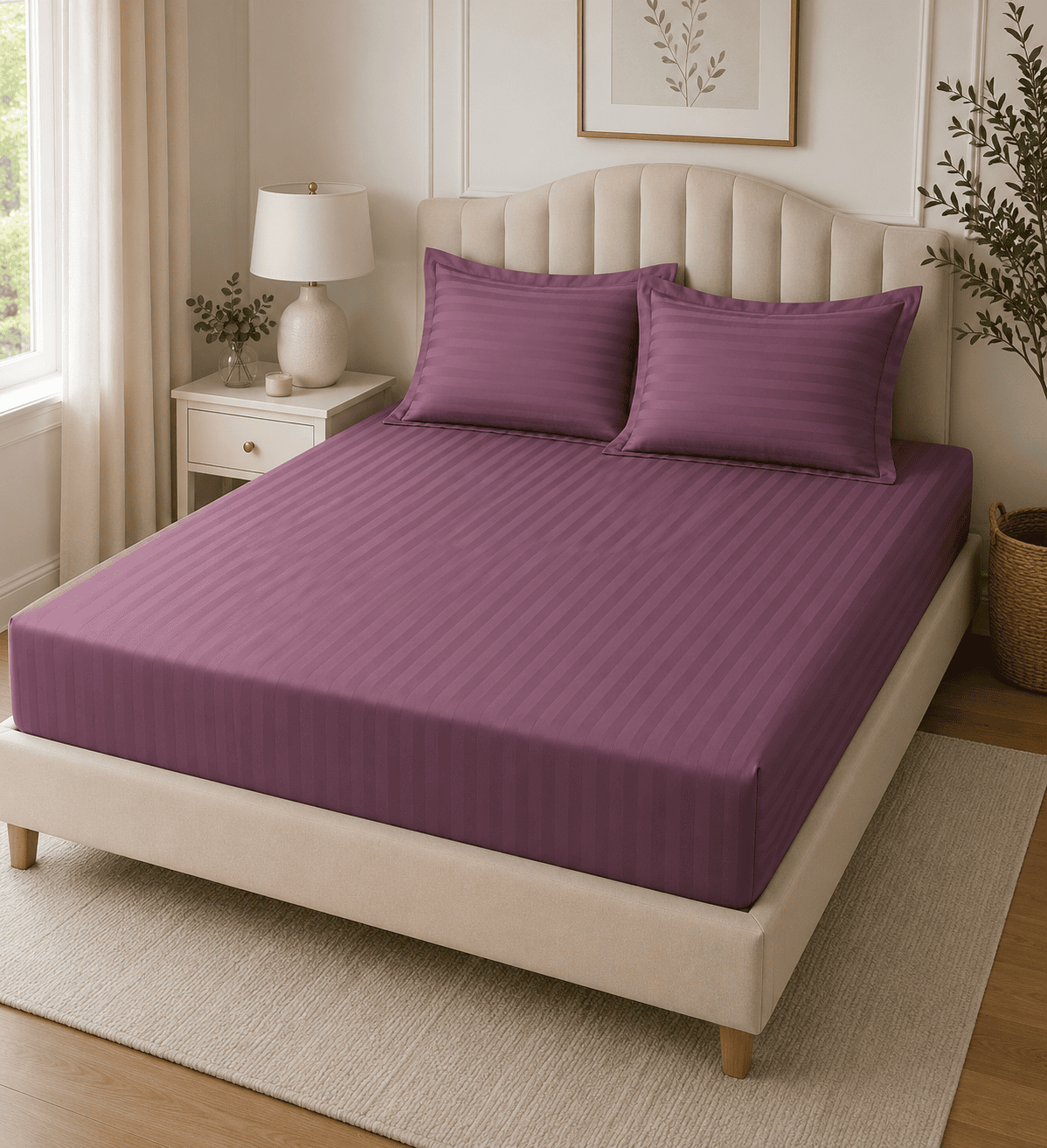 Lenjerie de pat bumbac Damasc Hotelier - cu elastic - 6 piese - Mov