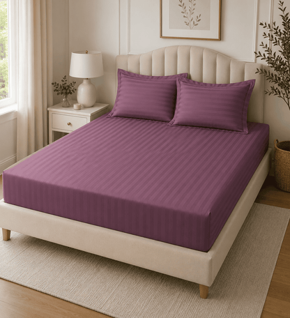 Lenjerie de pat bumbac Damasc Hotelier - cu elastic - 6 piese - Mov